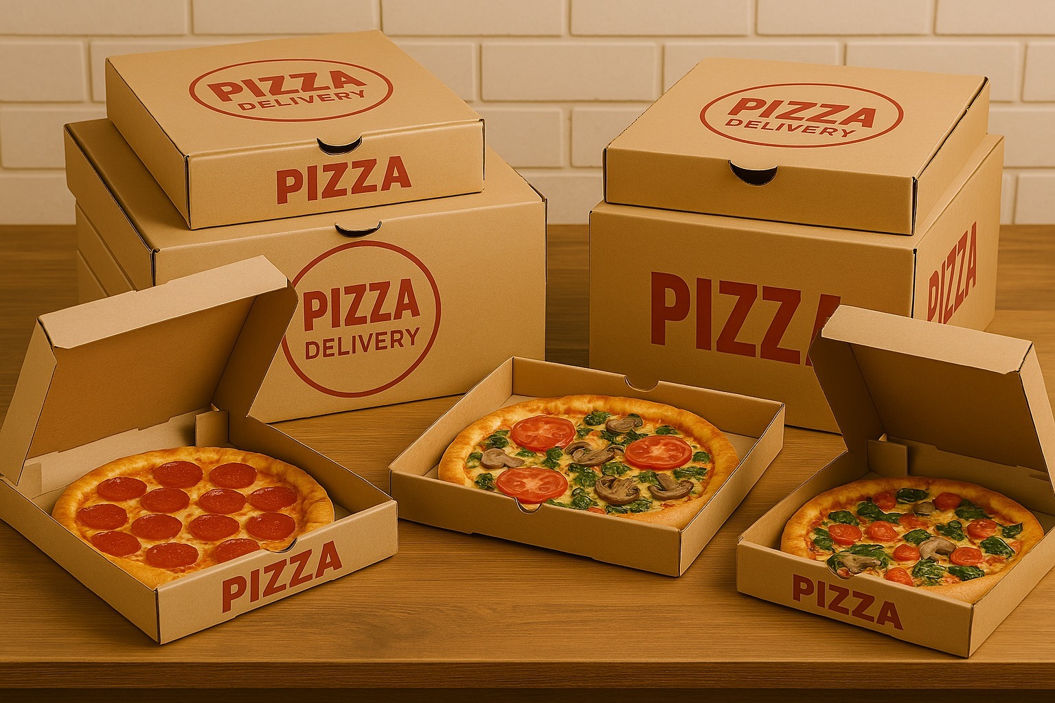 Custom pizza packing boxes from a top supplier in Faridabad and Delhi, featuring brand printing and durable material