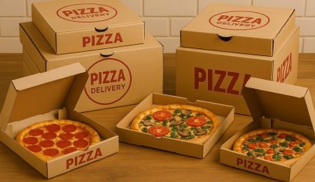 Custom pizza packing boxes from a top supplier in Faridabad and Delhi, featuring brand printing and durable material